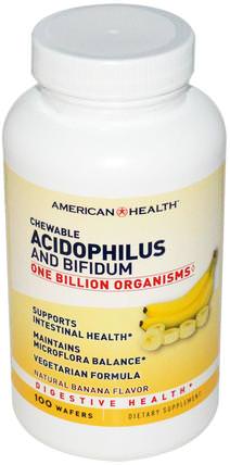 Chewable Acidophilus and Bifidum, Natural Banana Flavor, 100 Wafers by American Health, 補充劑，益生菌，雙歧桿菌 HK 香港
