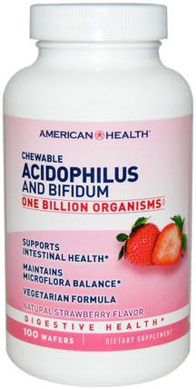 Chewable Acidophilus and Bifidum, Natural Strawberry Flavor, 100 Wafers by American Health, 補充劑，益生菌，穩定的益生菌，雙歧桿菌 HK 香港