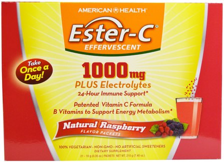 Ester-C Effervescent, Natural Raspberry Flavor, 1000 mg, 21 Packets, 0.35 oz (10 g) Each by American Health, 維生素，維生素c，酯c粉 HK 香港