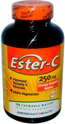 Ester-C, Orange Flavor, 250 mg, 125 Chewable Wafers by American Health, 維生素，維生素C，維生素C咀嚼片 HK 香港