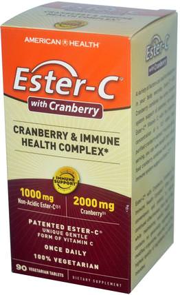 Ester-C with Cranberry & Immune Health Complex, 90 Veggie Tabs by American Health, 維生素，維生素C，健康，泌尿健康 HK 香港