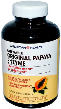 Original Papaya Enzyme, 600 Chewable Tablets by American Health, 補充劑，酶，木瓜木瓜蛋白酶，消化酶 HK 香港