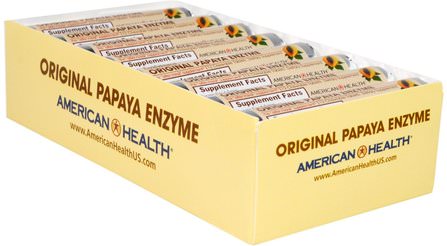 Original Papaya Enzyme, Chewable Tablets, 16 Rolls, 12 Tablets Per Roll by American Health, 補充劑，酶，木瓜木瓜蛋白酶，消化酶 HK 香港