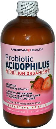 Probiotic Acidophilus, Natural Strawberry flavor, 16 fl oz (472 ml) by American Health, 補充劑，益生菌，嗜酸乳桿菌，液體益生菌 HK 香港