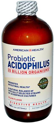 Probiotic Acidophilus, Plain Flavor, 16 fl oz (472 ml) by American Health, 補充劑，益生菌，嗜酸乳桿菌，液體益生菌 HK 香港