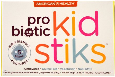 Probiotic Kidstiks, Unflavored, 30 Packets, 1.5 g (0.05 oz) Each by American Health, 補充劑，益生菌，兒童益生菌，穩定的益生菌 HK 香港