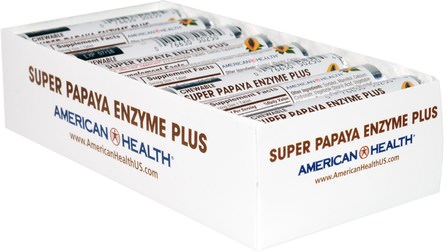 Super Papaya Enzyme Plus Chewable Tablets, 16 Rolls, 12 Tablets Each by American Health, 補充劑，酶，木瓜木瓜蛋白酶，消化酶 HK 香港