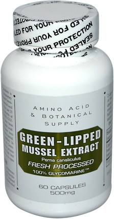 Green-Lipped Mussel Extract, 500 mg, 60 Capsules by Amino Acid & Botanical Supply, 補品，綠唇貽貝 HK 香港