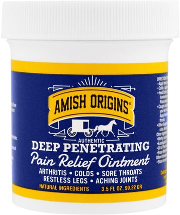 Deep Penetrating, Pain Relief Ointment, 3.5 fl oz (99.22 g) by Amish Origins, 健康，骨骼，骨質疏鬆症，關節健康，關節炎 HK 香港