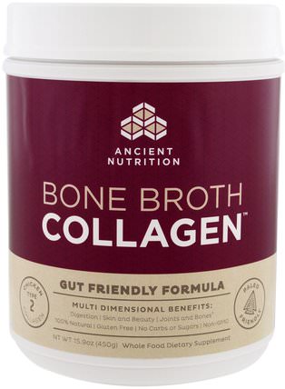 Bone Broth Collagen, Pure, 15.9 oz (450 g) by Ancient Nutrition, 補充劑，蛋白質，骨骼，骨質疏鬆症，膠原蛋白 HK 香港
