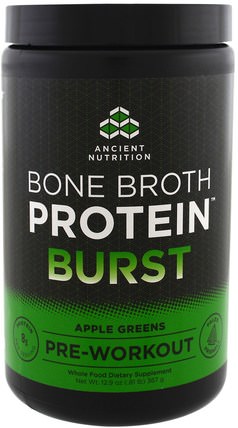 Bone Broth Protein Burst, Pre-Workout, Apple Greens, 12.9 oz (367 g) by Ancient Nutrition, 健康，能量，運動，鍛煉 HK 香港