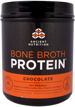 Bone Broth Protein, Chocolate, 17.8 oz (504 g) by Ancient Nutrition, 健康，骨骼，骨質疏鬆症，關節健康，骨湯，補充劑，蛋白質 HK 香港