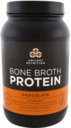 Bone Broth Protein, Chocolate, 35.6 oz (1008 g) by Ancient Nutrition, 健康，骨骼，骨質疏鬆症，關節健康，骨湯，補充劑，蛋白質 HK 香港
