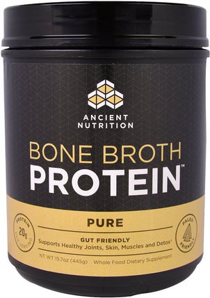 Bone Broth Protein, Pure, 15.7 oz (445 g) by Ancient Nutrition, 健康，骨骼，骨質疏鬆症，關節健康，骨湯，補充劑，蛋白質 HK 香港