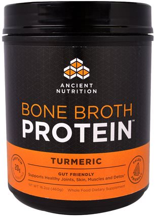 Bone Broth Protein, Turmeric, 16.2 oz (460 g) by Ancient Nutrition, 健康，骨骼，骨質疏鬆症，關節健康，骨湯，補品，薑黃素 HK 香港