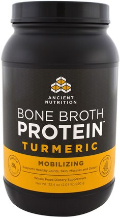 Bone Broth Protein, Turmeric, 32.4 oz (920 g) by Ancient Nutrition, 健康，骨骼，骨質疏鬆症，關節健康，骨湯，補品，薑黃素 HK 香港