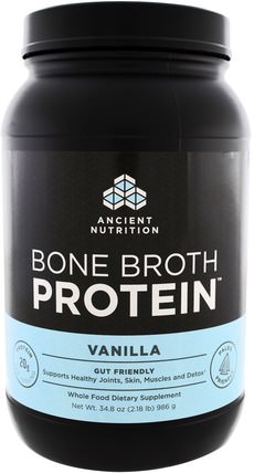 Bone Broth Protein, Vanilla, 34.8 oz (986 g) by Ancient Nutrition, 健康，骨骼，骨質疏鬆症，關節健康，骨湯，補充劑，蛋白質 HK 香港