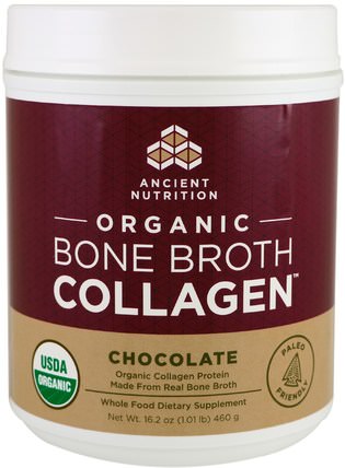 Organic Bone Broth Collagen, Chocolate, 16.2 oz (460 g) by Ancient Nutrition, 健康，骨骼，骨質疏鬆症，關節健康，骨湯，補充劑，蛋白質 HK 香港