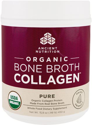 Organic Bone Broth Collagen, Pure, 15.9 oz (450 g) by Ancient Nutrition, 健康，骨骼，骨質疏鬆症，關節健康，骨湯，補充劑，蛋白質 HK 香港