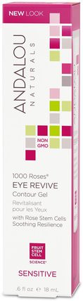 1000 Roses, Eye Revive Contour Gel, Sensitive.6 fl oz (18 ml) by Andalou Naturals, 美容，透明質酸皮膚，眼霜 HK 香港