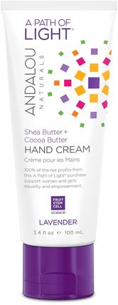 A Path of Light, Shea Butter + Cocoa Butter Hand Cream, Lavender, 3.4 fl oz (100 ml) by Andalou Naturals, 洗澡，美容，護手霜，乳木果油 HK 香港