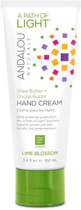 A Path of Light, Shea Butter + Cocoa Butter Hand Cream, Lime Blossom, 3.4 fl oz (100 ml) by Andalou Naturals, 洗澡，美容，護手霜，乳木果油 HK 香港