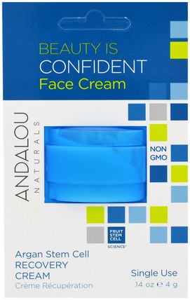 Argan Stem Cell, Recovery Cream, Single Use.14 oz (4 g) by Andalou Naturals, 洗澡，美容，摩洛哥堅果面部護理 HK 香港