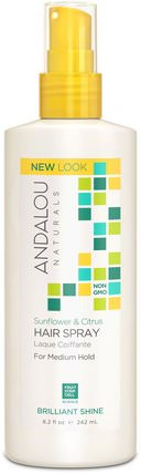 Hair Spray, Brilliant Shine, Sunflower & Citrus, Medium Hold, 8.2 fl oz (242 ml) by Andalou Naturals, 洗澡，美容，頭髮，頭皮，自然髮膠 HK 香港