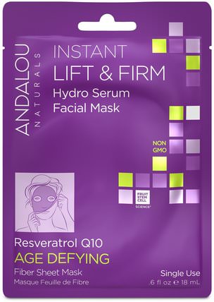 Instant Lift & Firm, Hydro Serum Facial Mask, Age Defying, 1 Single Use Fiber Sheet Mask.6 fl oz (18 ml) by Andalou Naturals, 美容，面膜，面膜 HK 香港