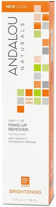 Lash Plus Lid Make-Up Remover, Brightening, 6 fl oz (178 ml) by Andalou Naturals, 美容，面部護理，皮膚類型正常至乾性皮膚類型抗衰老皮膚 HK 香港