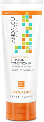 Leave-In Conditioner, Argan Oil and Shea, Moisture Rich, 6.8 fl oz (200 ml) by Andalou Naturals, 洗澡，美容，堅果護髮素，頭髮，頭皮，洗髮水，護髮素 HK 香港