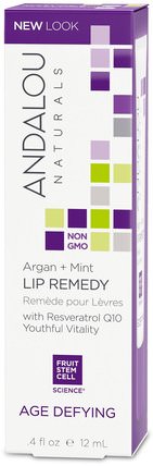 Lip Remedy, Age Defying, Argan + Mint.4 fl oz (12 ml) by Andalou Naturals, 沐浴，美容，摩洛哥堅果唇膏，面部護理，面霜，乳液 HK 香港