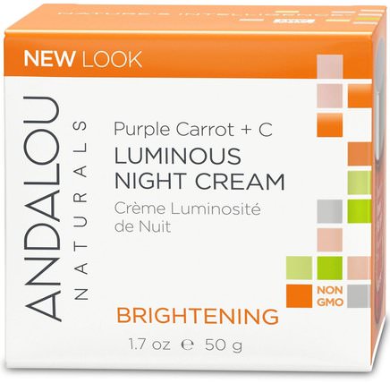 Luminous Night Cream, Purple Carrot + C, Brightening, 1.7 fl oz (50 ml) by Andalou Naturals, 健康，皮膚，晚霜，美容，面部護理，美白面部護理 HK 香港