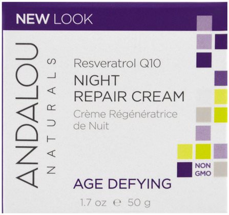 Night Repair Cream, Resveratrol Q10, Age-Defying, 1.7 oz (50 g) by Andalou Naturals, 健康，皮膚，晚霜，維生素c HK 香港
