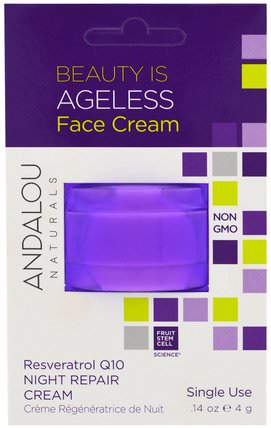 Night Repair Cream, Resveratrol Q10, Single Use.14 oz (4 g) by Andalou Naturals, 健康，皮膚，晚霜，維生素c HK 香港