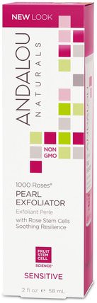 Pearl Exfoliator, Sensitive, 1000 Roses, 2 fl oz (58 ml) by Andalou Naturals, 美容，面部去角質 HK 香港