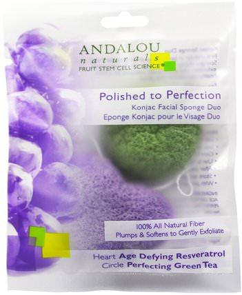 Polished to Perfection, Konjac Facial Sponge Duo, 2 Pack by Andalou Naturals, 洗澡，美容，魔芋海綿 HK 香港