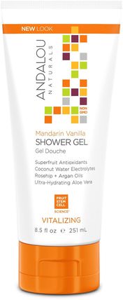 Shower Gel, Mandarin Vanilla, Vitalizing, 8.5 fl oz (251 ml) by Andalou Naturals, 洗澡，美容，摩洛哥堅果浴，沐浴露 HK 香港
