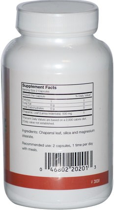 Chaparral, Larrea Tridentata, 500 mg, 180 Capsules by Arizona Natural, 草藥，chaparral HK 香港