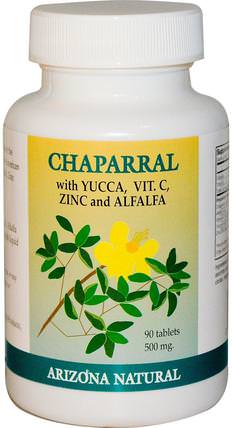 Chaparral, Yucca, Vit.C, Zinc & Alfalfa, 500 mg, 90 Tablets by Arizona Natural, 草藥，chaparral HK 香港