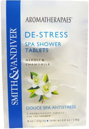 De-Stress, Spa Shower Tablets, Neroli & Chamomile, 6 Aromatherapy Tablets, 8 oz (23 g) Each by Smith & Vandiver, 洗澡，美容，浴鹽 HK 香港