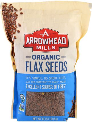 Organic Flax Seeds, 16 oz (453 g) by Arrowhead Mills, 補品，亞麻籽，堅果籽粒 HK 香港