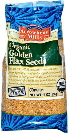 Organic Golden Flax Seeds, 14 oz (396 g) by Arrowhead Mills, 補品，亞麻籽，堅果籽粒 HK 香港