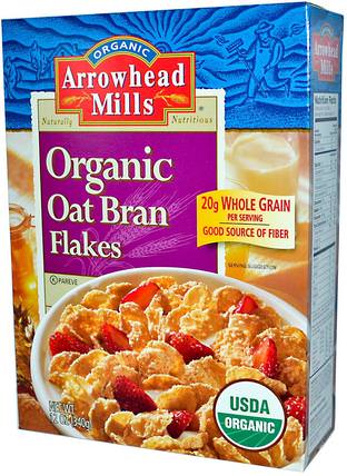 Organic Oat Bran Flakes, 12 oz (340 g) by Arrowhead Mills, 補充劑，纖維，燕麥麩，食品，食品，穀物 HK 香港