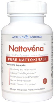 Nattovena, Pure Nattokinase, 200 mg, 30 Capsules by Arthur Andrew Medical, 補充劑，納豆激酶，亞瑟和醫學納豆 HK 香港