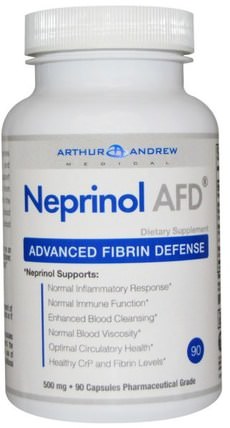 Neprinol AFD, Advanced Fibrin Defense, 500 mg, 90 Capsules by Arthur Andrew Medical, 補充劑，酶，亞瑟安德魯醫療neprinol，serrapeptase HK 香港