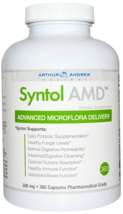 Syntol AMD, Advanced Microflora Delivery, 500 mg, 360 Capsules by Arthur Andrew Medical, 補充劑，酶，亞瑟andrew醫療syntol amd，serrapeptase HK 香港