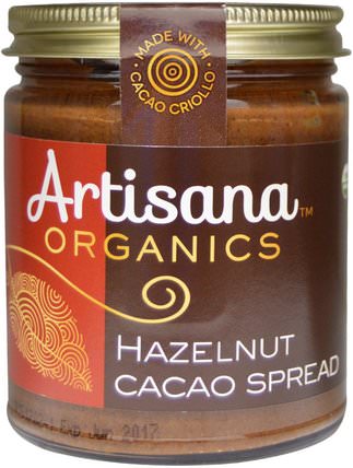 Organics, Hazelnut Cacao Spread, 8 oz (227 g) by Artisana, 食物，堅果黃油，榛子黃油 HK 香港
