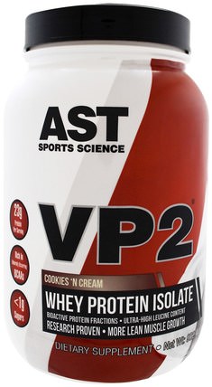 VP2, Whey Protein Isolate, Cookies N Cream, 1.99 lbs (902.4 g) by AST Sports Science, 補充劑，乳清蛋白，鍛煉 HK 香港