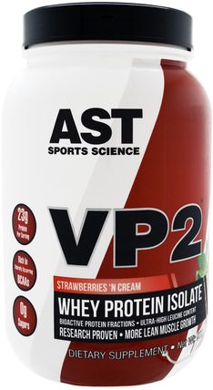 VP2, Whey Protein Isolate, Strawberries N Cream, 1.99 lbs (902.4 g) by AST Sports Science, 補充劑，乳清蛋白，鍛煉 HK 香港